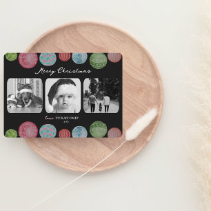 Modern Christmas Card Ornament Triple-Photo