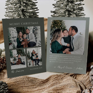 Modern Christmas Card Sage Green Photo Collage