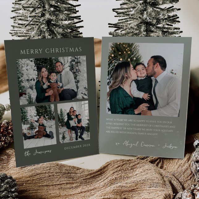 Modern Christmas Card Sage Green Photo Collage (Creator Uploaded)