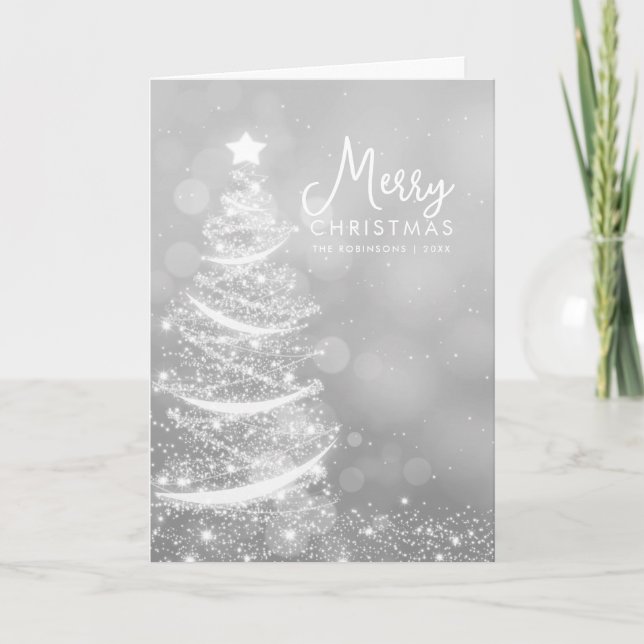 MODERN Christmas Card Sparkling Xmas Tree Silver  (Front)