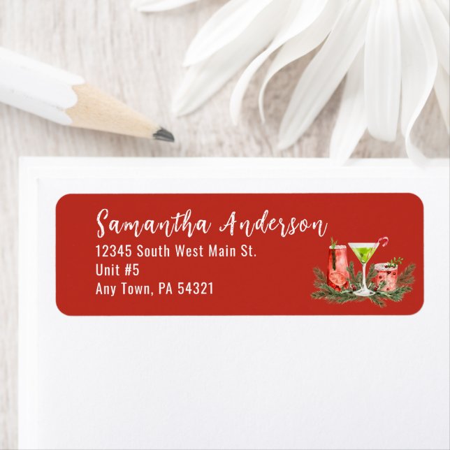 Modern Christmas Cocktails Red Return Address (Insitu)