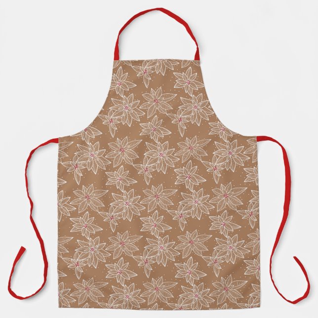 Modern Christmas - cocoa and poinsettias floral Apron (Front)