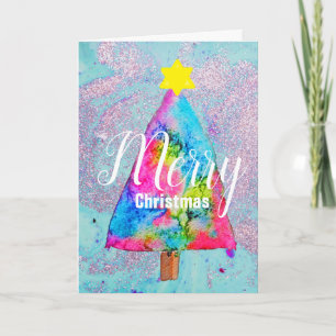 Modern Christmas colourful blue and pink glitter Holiday Card