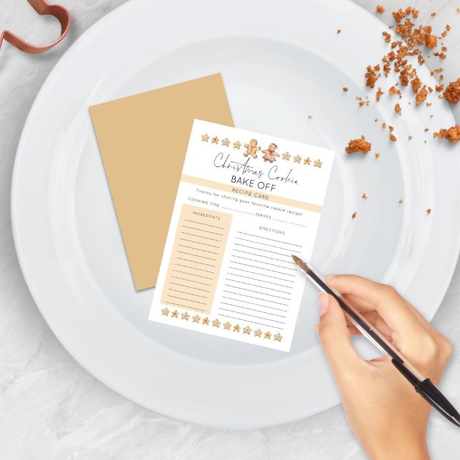 Modern Christmas Cookie Bake Off Party Recipe Card (Front and back view)