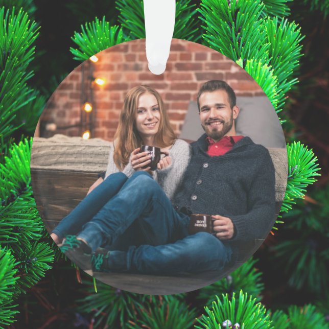 Modern Christmas | Couple Photo Burgundy Maroon Ornament (Creator Uploaded)