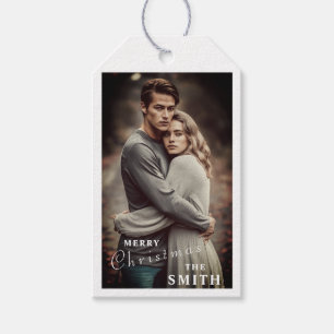 Modern Christmas Dark Dusky Couple Photo Gift Tags