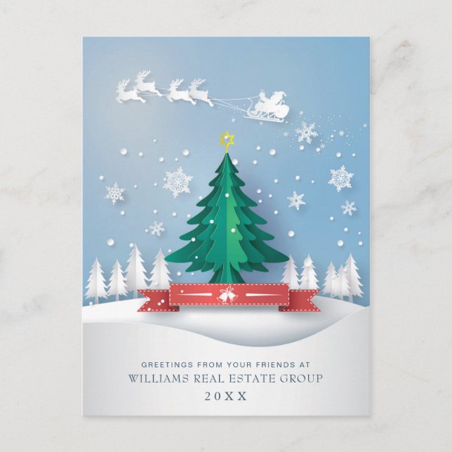 Modern Christmas Deer Paper Cut Corporate Greeting Postcard (Front)