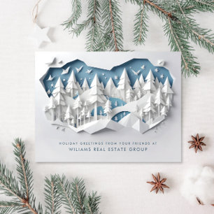 Modern Christmas Deer Paper Cut Corporate Greeting Postcard