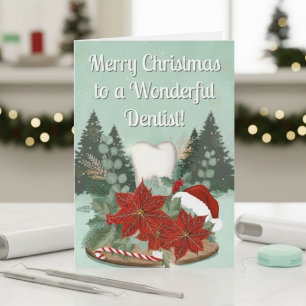 Modern Christmas Dentist with Tooth & Poinsettias  Card