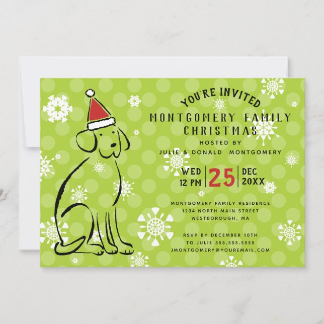 Modern Christmas Dog Red Santa Hat Holiday Party Invitation (Front)