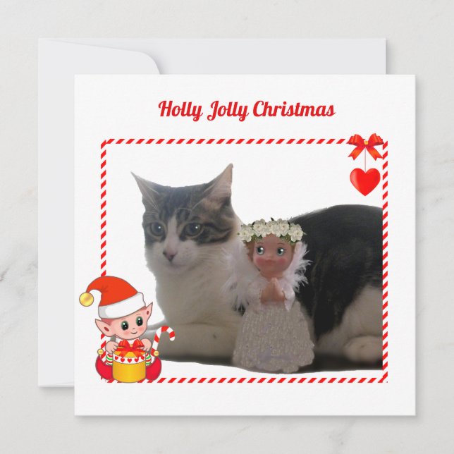Modern Christmas Elf & Custom Cat Photo (Front)