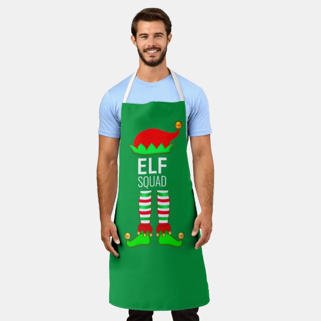 Modern Christmas Elf Squad on Green Apron (Worn)