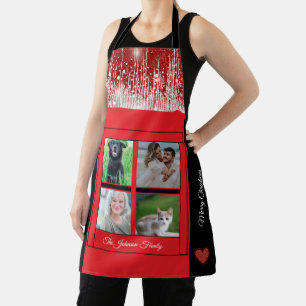 Modern Christmas Family Name Photo Collage Red Apron