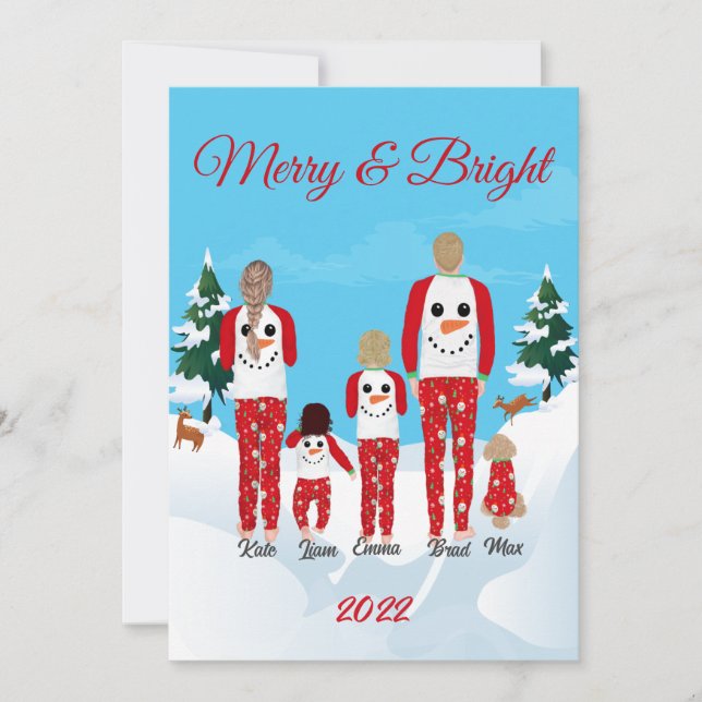 Modern Christmas Family of 5 Personalized Flat Holiday Card (Front)