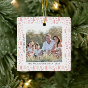 Modern Christmas Family Photo Ceramic Ornament