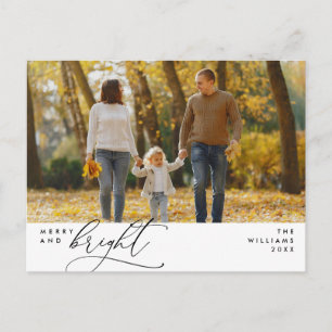 Modern, Christmas Family Photo, Merry and Bright  Postcard