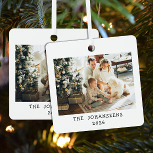 Modern Christmas Family Two Photos Double Sided Metal Ornament