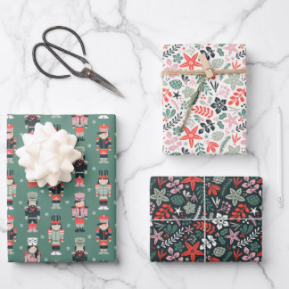 Modern Christmas floral and nutcrackers Wrapping Paper Sheet