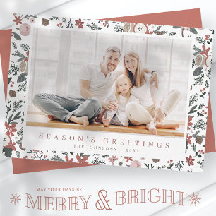 Modern Christmas Floral Foliage Botanical Pattern Holiday Card