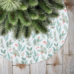Modern Christmas Floral Watercolor Pattern Brushed Polyester Tree Skirt<br><div class="desc">Christmas tree skirt featuring modern watercolor boho style illustrations of winter holiday floral</div>
