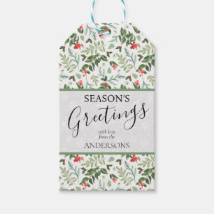 Modern Christmas Foliage SEASONS GREETINGS Script Gift Tags