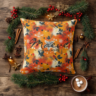 Modern Christmas Foliage – Warm Holiday Abstract Throw Pillow