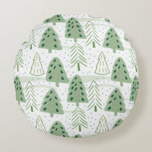 Modern Christmas Forest Olive green pattern Round Pillow