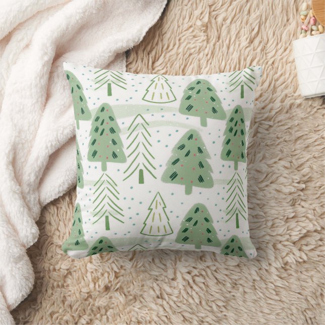 Modern Christmas Forest Olive green pattern Throw Pillow (Blanket)