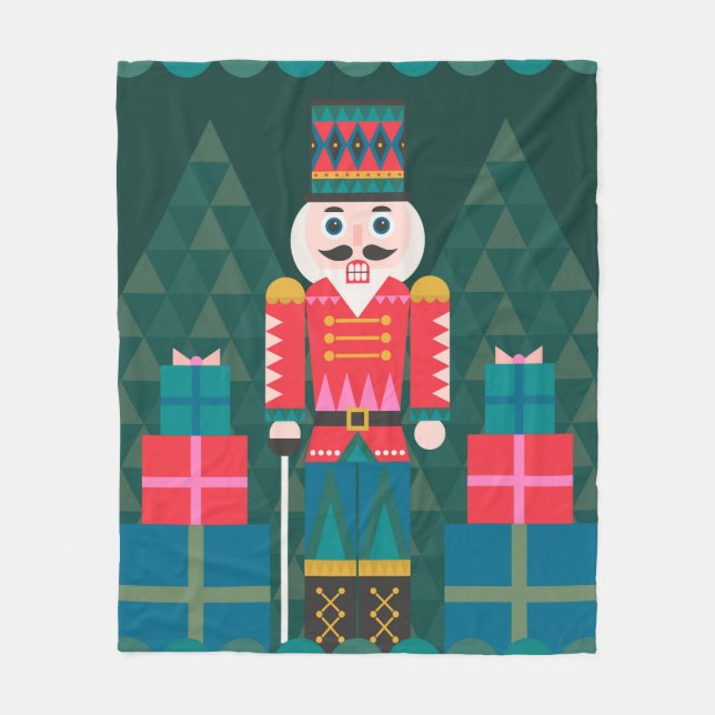 Modern Christmas Geometric Nutcracker Fleece Blanket (Front)
