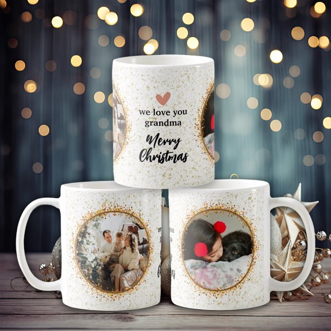 Modern Christmas Glitter Photo Collage  Coffee Mug (Creator Uploaded)