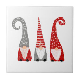 Modern Christmas Gnomes Red Grey White Nordic Tile