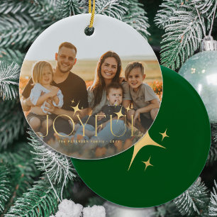 Modern Christmas gold typography family photo Ceramic Ornament