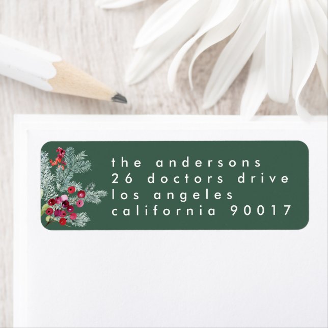 Modern Christmas Green Holiday Return Address  (Insitu)