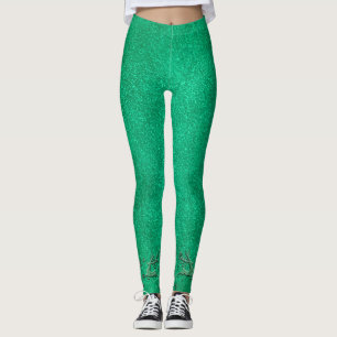 Modern Christmas Green Reindeer Ladies Leggings