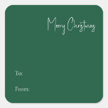 Modern Christmas | Green To From Square Sticker<br><div class="desc">This modern Christmas | green to from square sticker is perfect for your minimalist shabby chic boho green and white holiday greeting. The minimal whimsical handwritten calligraphy is delicate and rustic while staying classy and elegant. You will find that everything about this product is editable, so feel free to add...</div>
