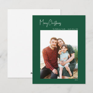 Modern Christmas   Green Vertical Single Photo Holiday Card