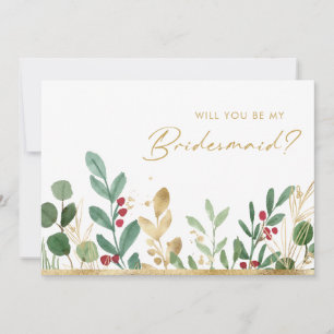 Modern Christmas Greenery   Bridesmaid Proposal Invitation