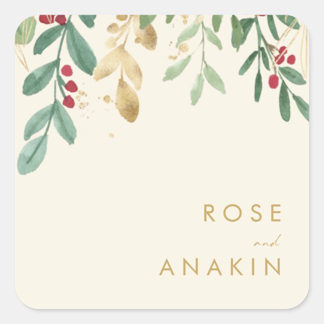 Modern Christmas Greenery | Cream Envelope Seals (Front)