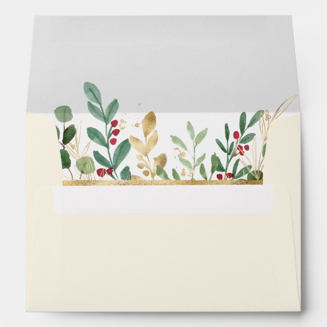 Modern Christmas Greenery | Cream Invitation Envelope (Back (Bottom))