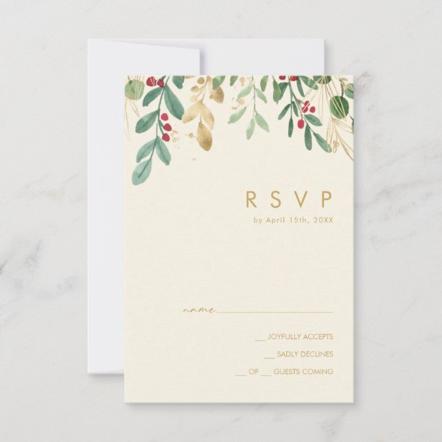 Modern Christmas Greenery | Cream RSVP Card (Front)