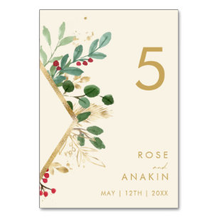 Modern Christmas Greenery   Cream Table Number