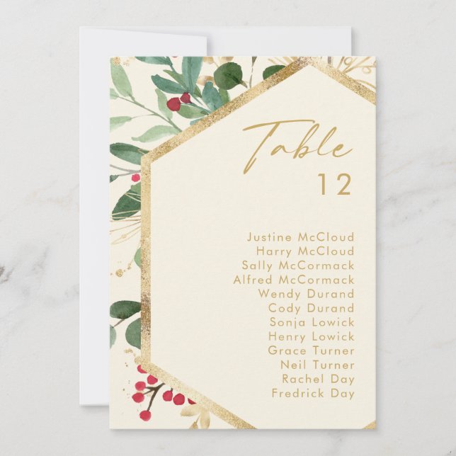 Modern Christmas Greenery Cream Table Number Chart (Front)