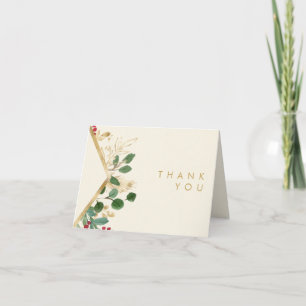 Modern Christmas Greenery   Cream Thank You Card
