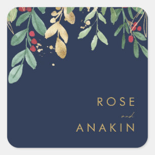 Modern Christmas Greenery   Navy Envelope Seals