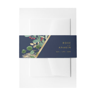 Modern Christmas Greenery   Navy Invitation Belly Band