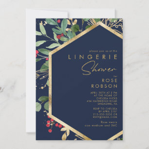 Modern Christmas Greenery   Navy Lingerie Shower I Invitation