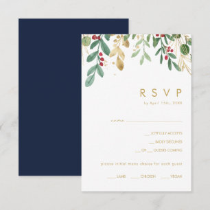 Modern Christmas Greenery   Navy Menu Choice RSVP