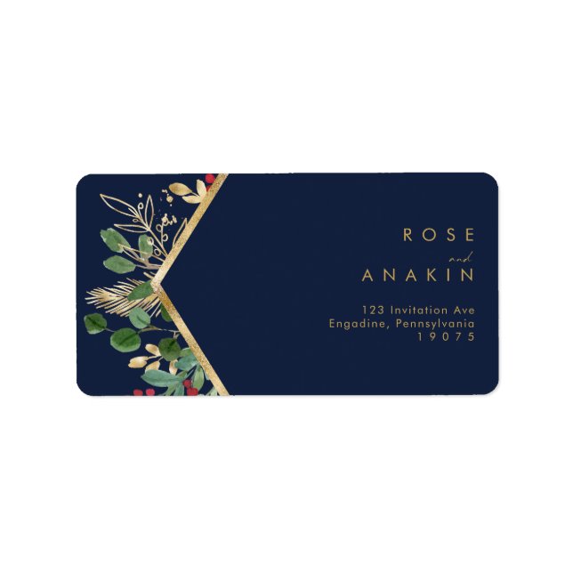 Modern Christmas Greenery | Navy RSVP Address Label (Front)