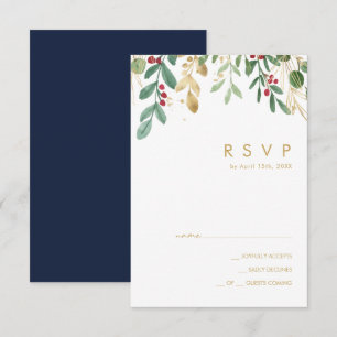 Modern Christmas Greenery Navy RSVP Card