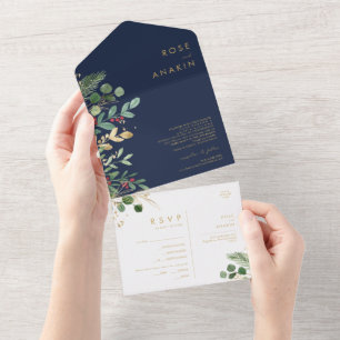 Modern Christmas Greenery   Navy Seal And Send All All In One Invitation